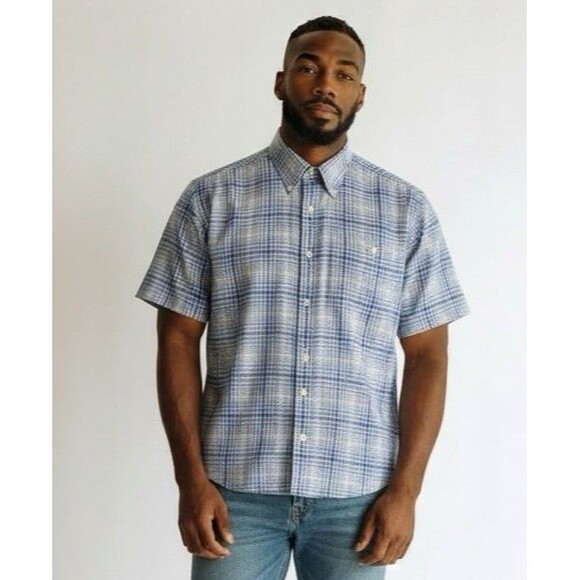 Turnbury Mens Plaid Button Front Shirt 100% European Linen XL Preppy VTG - Picture 1 of 10